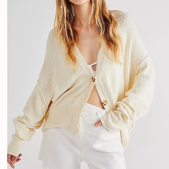 Free People Found My Friend Cardi Jacket Sweater Cardigan Cream NWT Large $78 - Picture 3 of 7